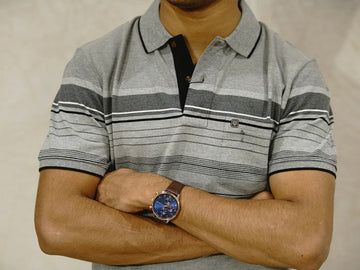 Black and White Hair Stripes on Ash Polo