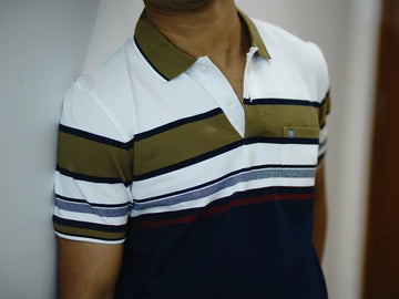 Black and Brown Horizontal Stripe with Green on White