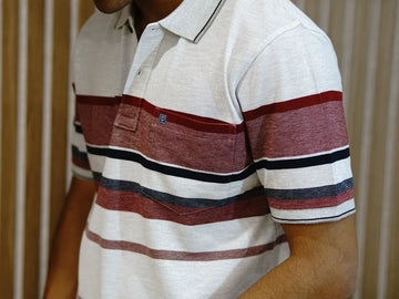 Maroon and Black Horizontal Stripes on Grey