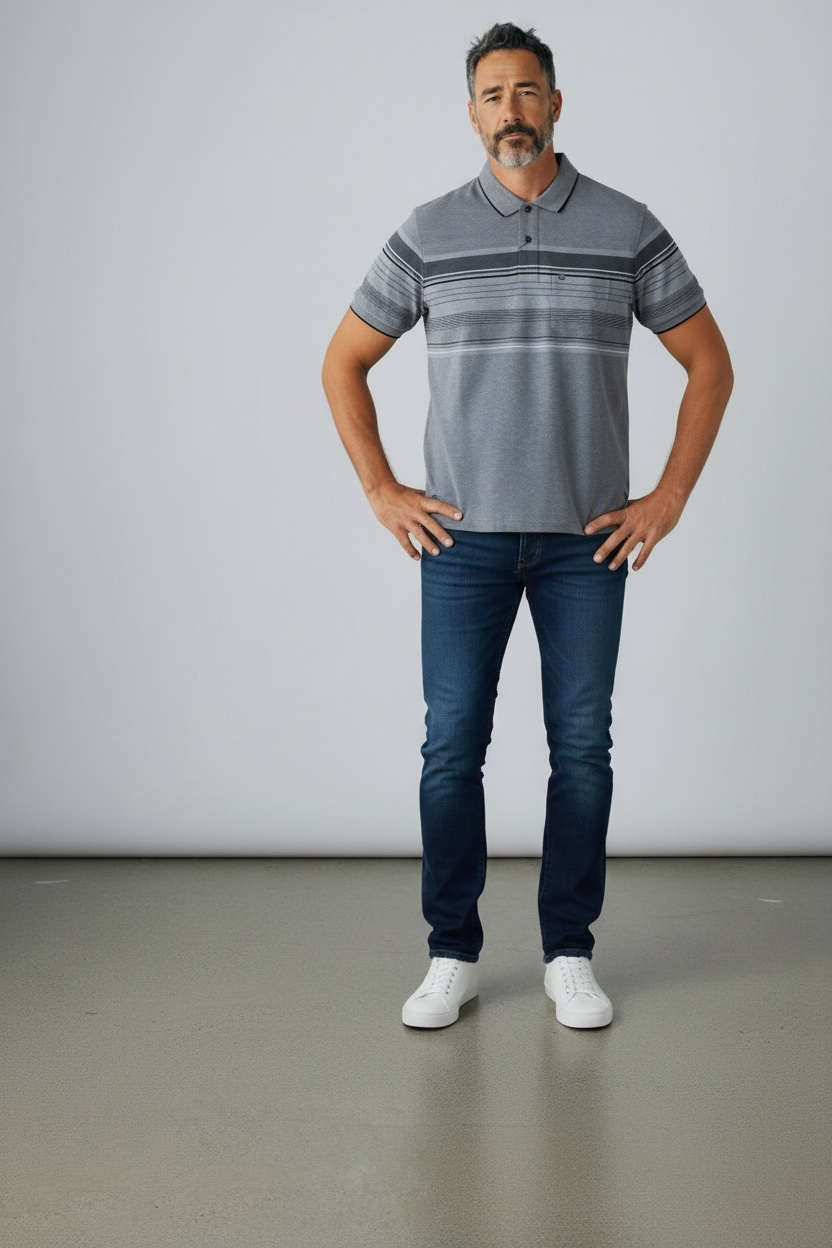 Black and White Hair Stripes on Ash Polo