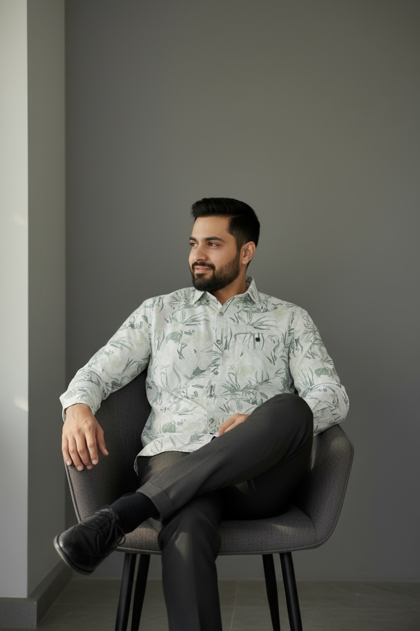 Leaf Printed Cream Smart Casual