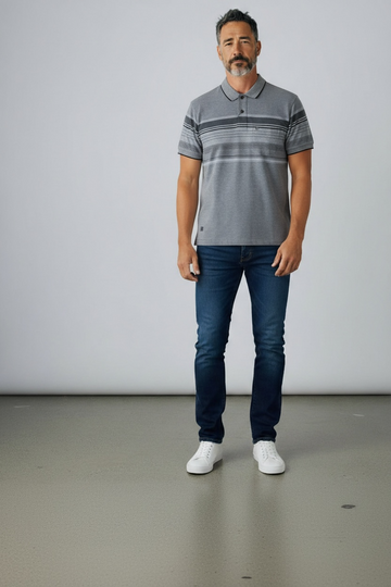 Black and White Hair Stripes on Ash Polo