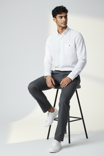 White Checked Smart Casual