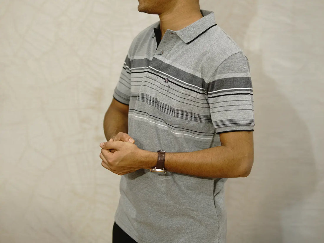 Black and White Hair Stripes on Ash Polo
