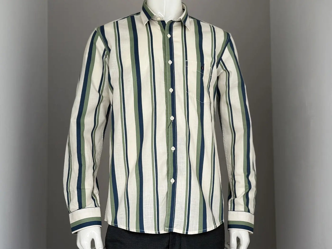 Blue And Green Striped Smart Casual