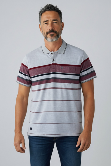 Maroon and Black Horizontal Stripes on Grey