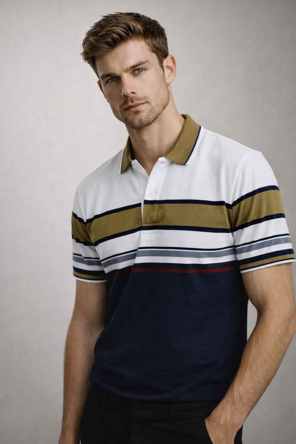 Black and Brown Horizontal Stripe with Green on White