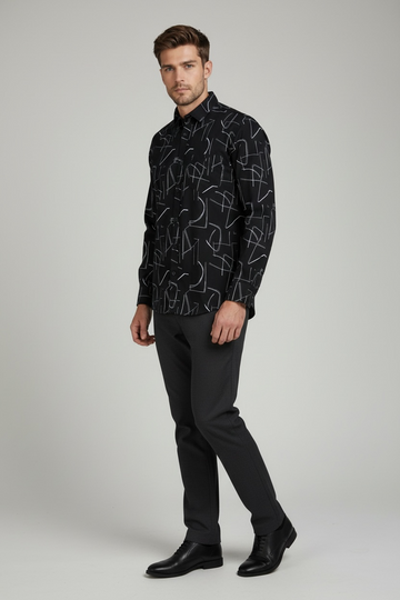 OTTo - Men’s Luxe Noir Abstract Print Slim-Fit Shirt