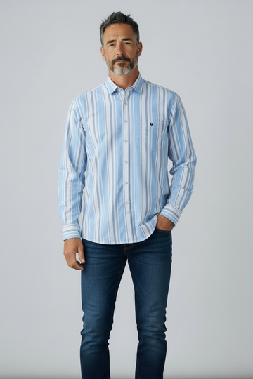 Azure Crest Stripe Shirt – Men’s Trim Fit Blue Button-Down