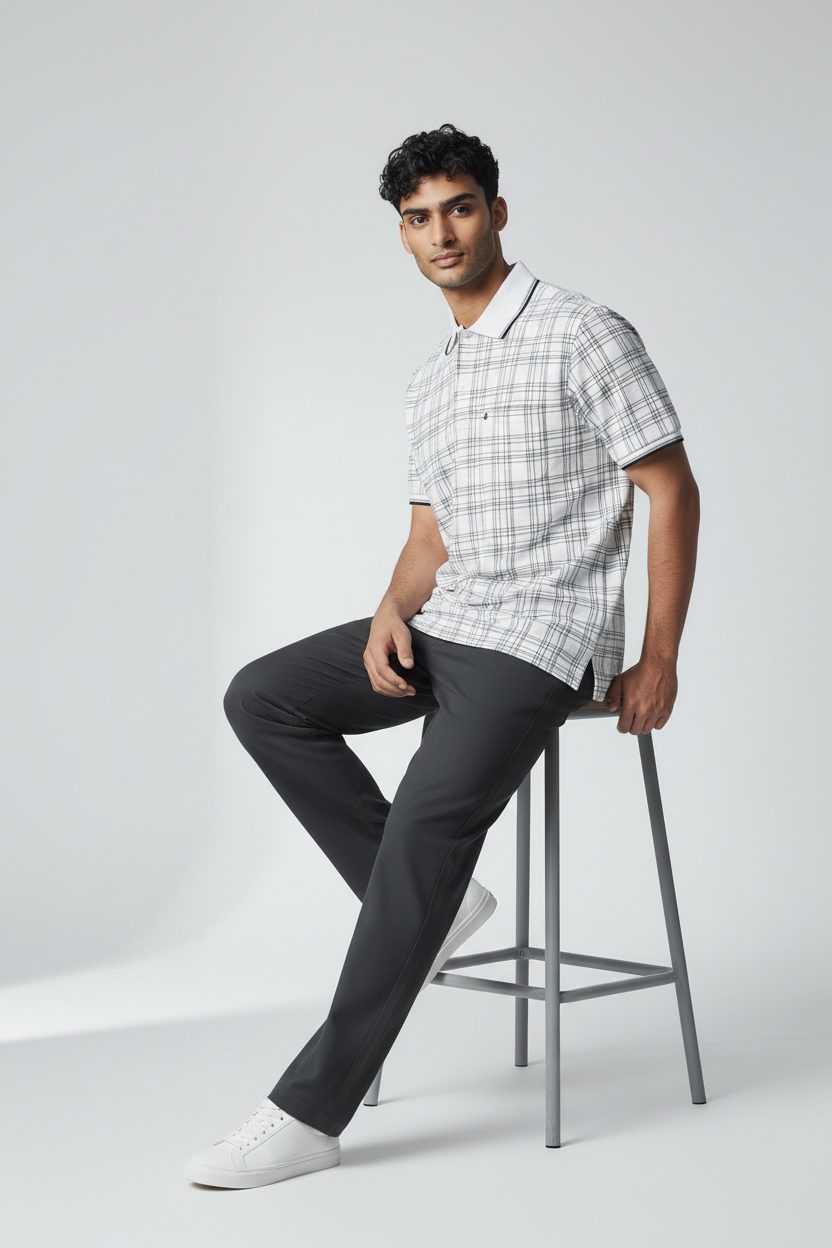 Black Checked on White