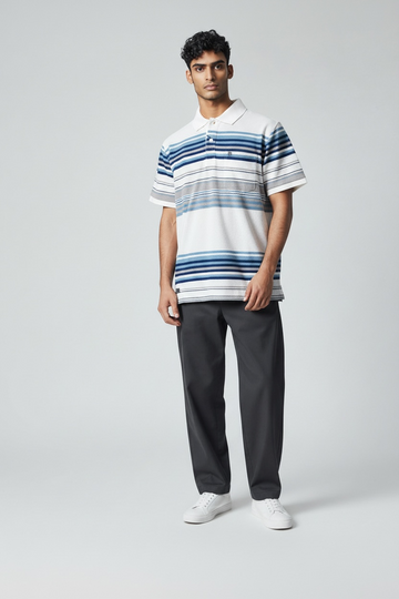 Light and Navy Blue Horizontal Lines in White