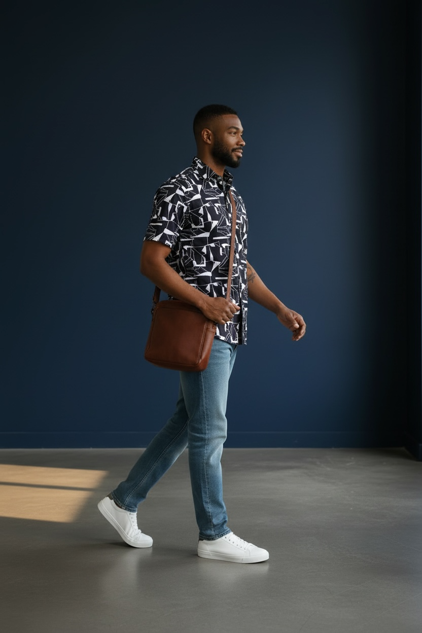 White Random Print on Black Formal