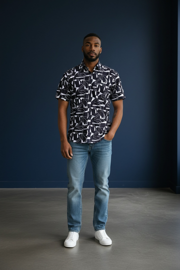 White Random Print on Black Formal