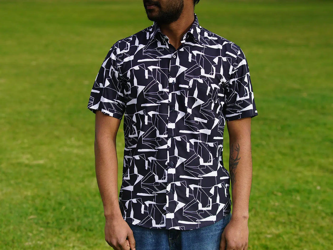 White Random Print on Black Formal